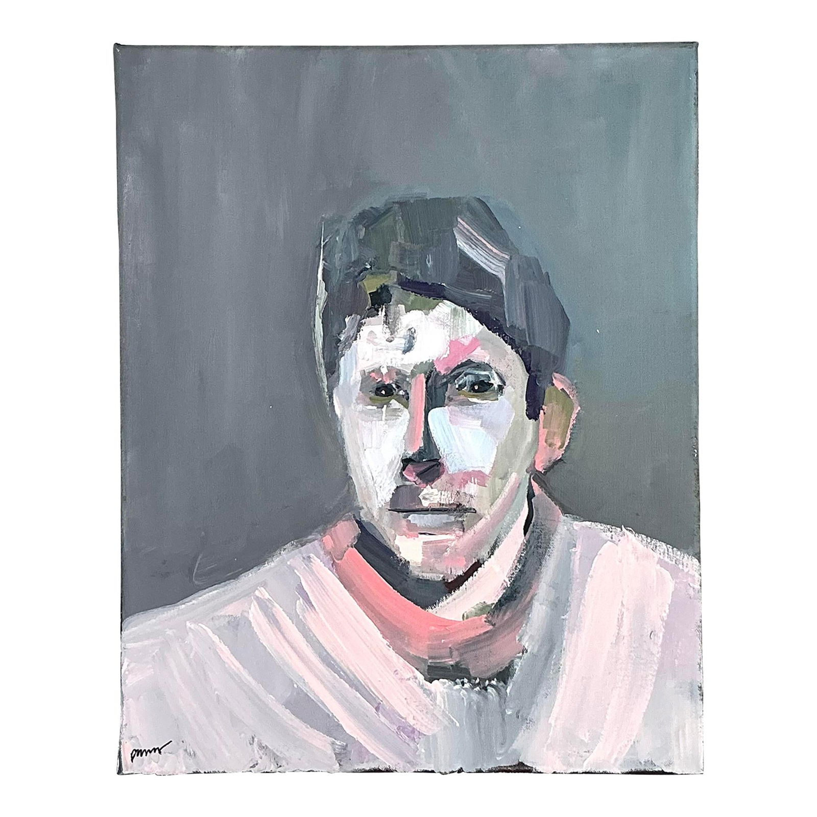 Vintage Boho Oil Portrait on Canvas Gray 16x20: Vintage Boho Oil Portrait on Canvas Gray 16x20 This vintage boho original oil portrait on canvas features a striking and expressive depiction of a man, highlighted by bold brushstrokes and a muted col