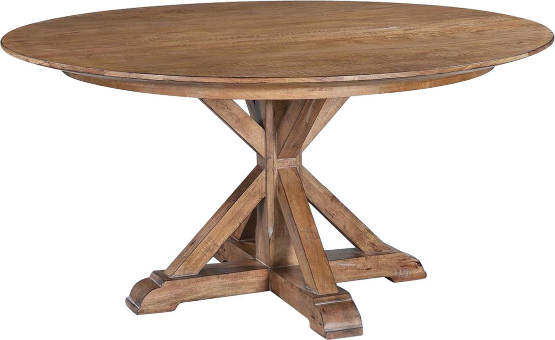 Dublin Beachwood Dining Table Rustic Pedestal X-Base 60 Inch (1 of 5)