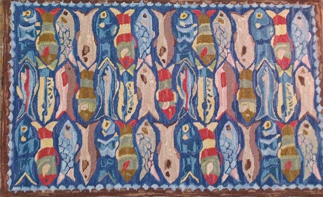 Vibrant Nautical 3x5 Wool Rug with Colorful Fish Design (1 of 1)