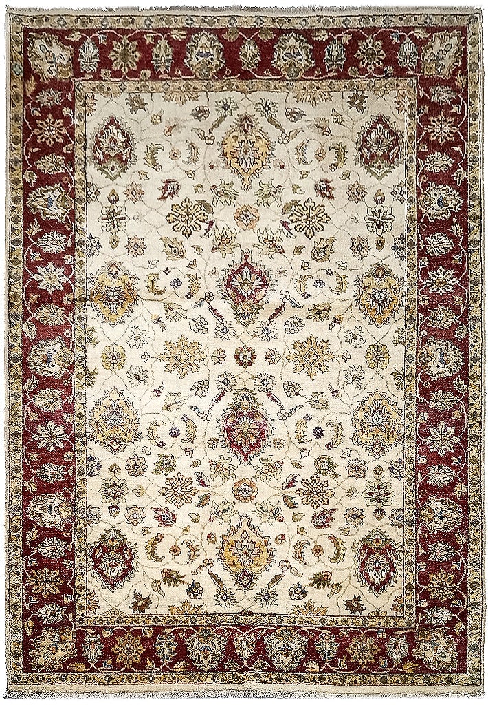 Hand-Knotted 5.7 x 8 Cream Vegetable Dyed Chobi Rug India: Hand-Knotted 5.7 x 8 Cream Vegetable Dyed Chobi Rug India Free continental US Shipping Elevate your living space with this exquisite 5.7 x 8 Cream Vegetable Dyed Chobi Rug, a stunning blend of traditi