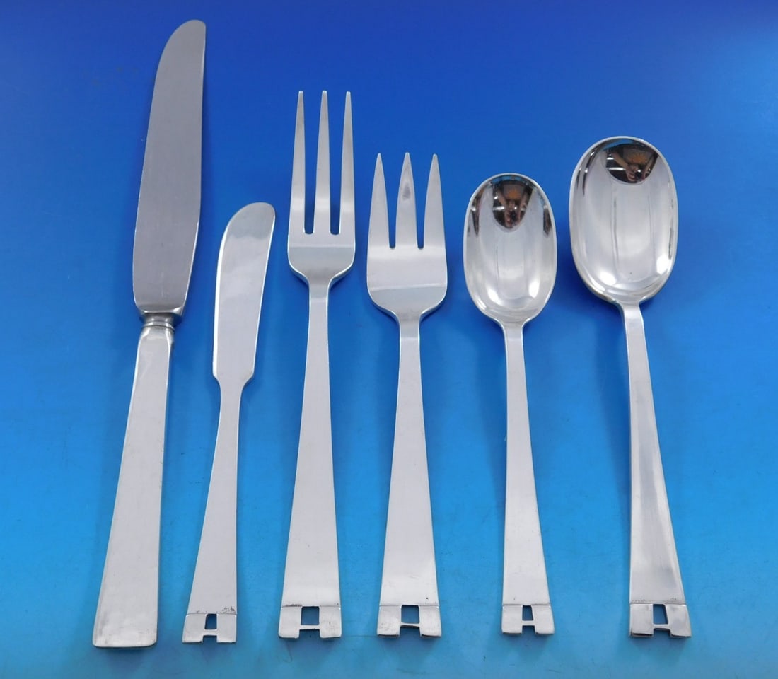 Allan Adler Sterling Silver Flatware Set for 10 62 Pieces Arts & Crafts: Allan Adler Sterling Silver Flatware Set for 10 62 Pieces Arts & Crafts This exquisite Allan Adler Sterling Silver Flatware Set for 10 features a total of 62 pieces, showcasing the artistry of the