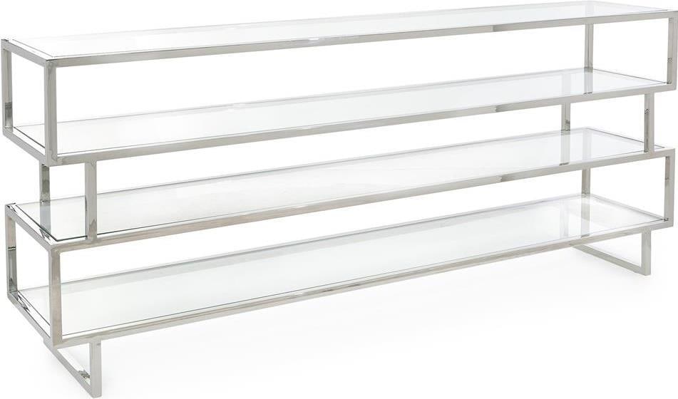 John-Richard Contemporary Drake Sofa Table Polished Stainless Steel 84H: John-Richard Contemporary Drake Sofa Table Polished Stainless Steel 84H Introducing the Contemporary Drake Sofa Table, a stunning piece by John-Richard that embodies modern elegance. This table