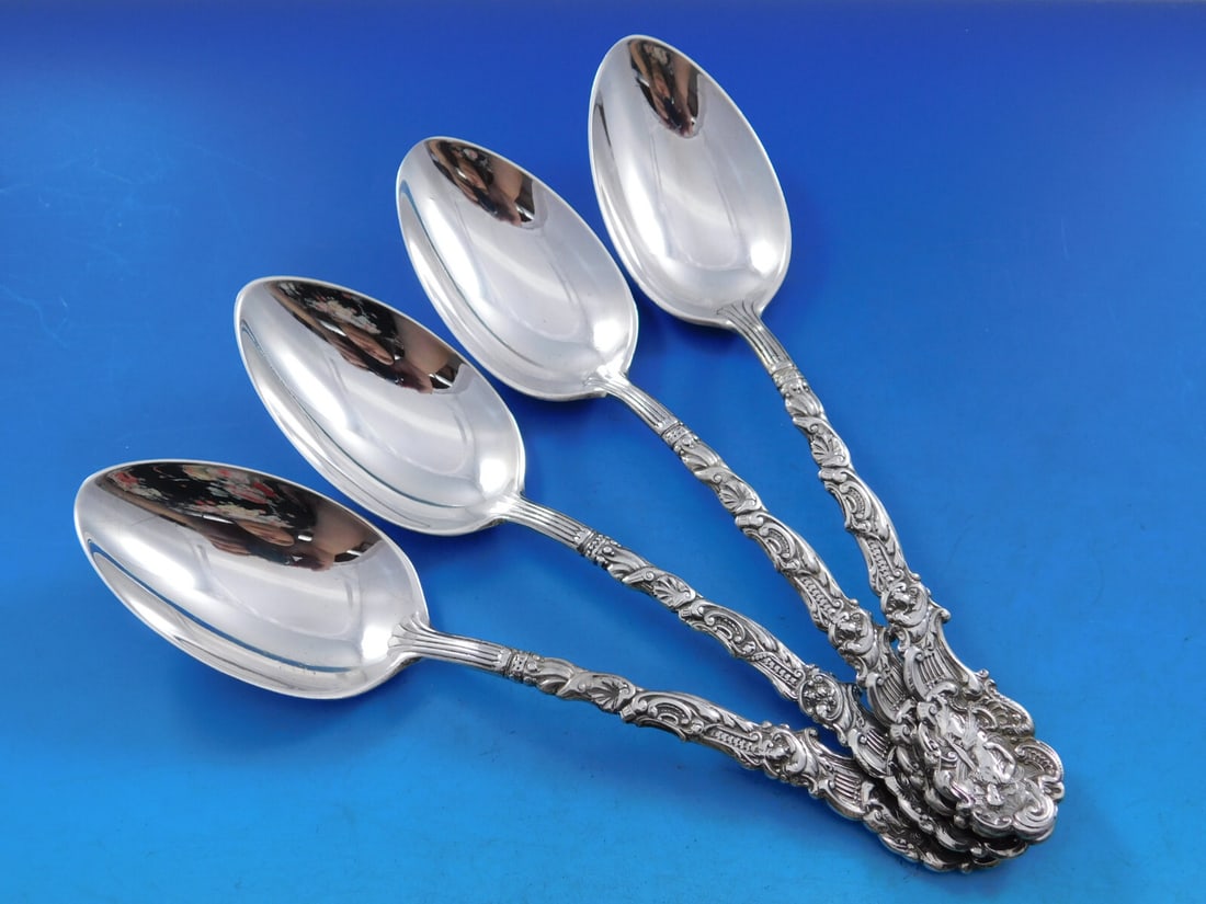 Gorham Versailles Sterling Silver Serving Spoon Set of 4: Gorham Versailles Sterling Silver Serving Spoon Set of 4 Enhance your dining experience with this exquisite set of four serving spoons from the renowned Gorham Versailles pattern. Crafted from