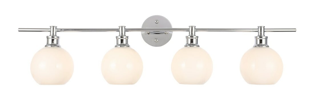 Collier 4 Light Wall Sconce Chrome Frosted Glass Shades 37.6 Inch: Collier 4 Light Wall Sconce Chrome Frosted Glass Shades 37.6 Inch Illuminate your space with this modern wall sconce featuring a sleek chrome finish and elegant frosted white glass shades. With a