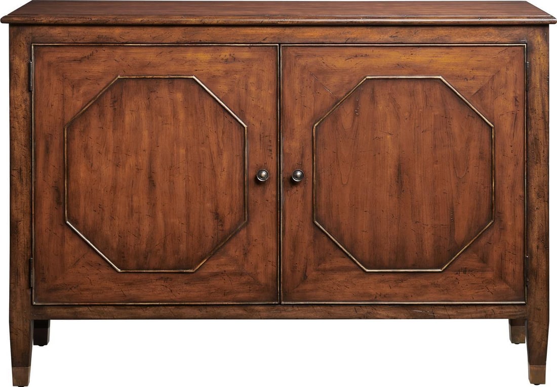 Port Eliot Dutch Style Cherry Wood Console Cabinet with Gold Accents: Port Eliot Dutch Style Cherry Wood Console Cabinet with Gold Accents Elevate your home decor with this exquisite console cabinet, featuring a luxurious hand-rubbed cherry wood finish complemented by e