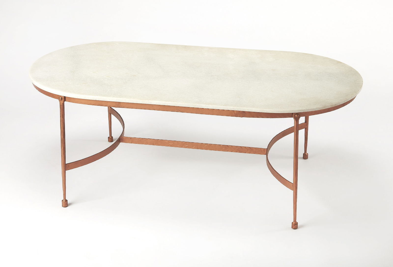 Butler Oval Cocktail Table White Marble Top Copper Base (1 of 2)