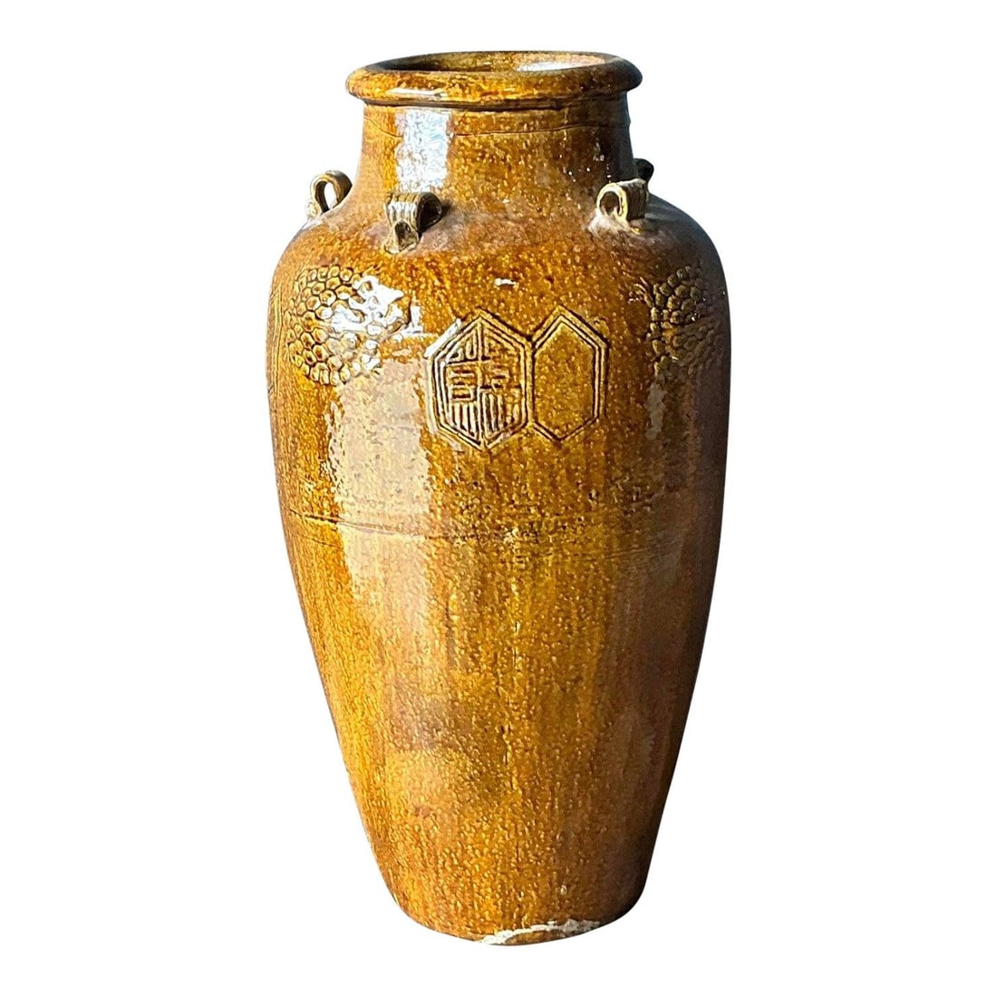 Vintage Chinese Style Ceramic Urn with Honey-Brown Drip Glaze (1 of 7)