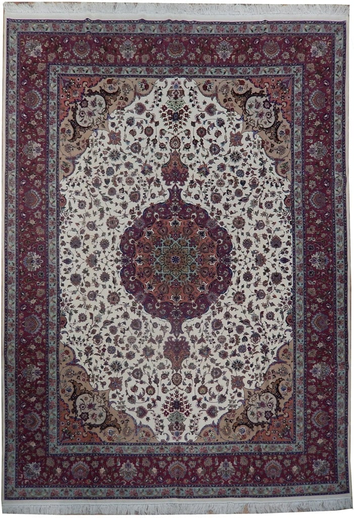 Authentic Persian Tabriz Rug 9.5 x 13.2 Handmade Wool Silk 500 KPSI: Authentic Persian Tabriz Rug 9.5 x 13.2 Handmade Wool Silk 500 KPSI Free continental US Shipping Enhance your living space with this exquisite 9.5 x 13.2 Authentic Persian Tabriz Rug, handwoven in Ira