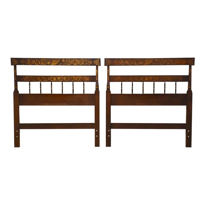 Elegant Pair of Solid Maple Twin Headboards by Hitchcock Furniture: Elegant Pair of Solid Maple Twin Headboards by Hitchcock Furniture Enhance your bedroom with this elegant pair of solid maple twin headboards crafted by Hitchcock Furniture. Featuring a rich brown col