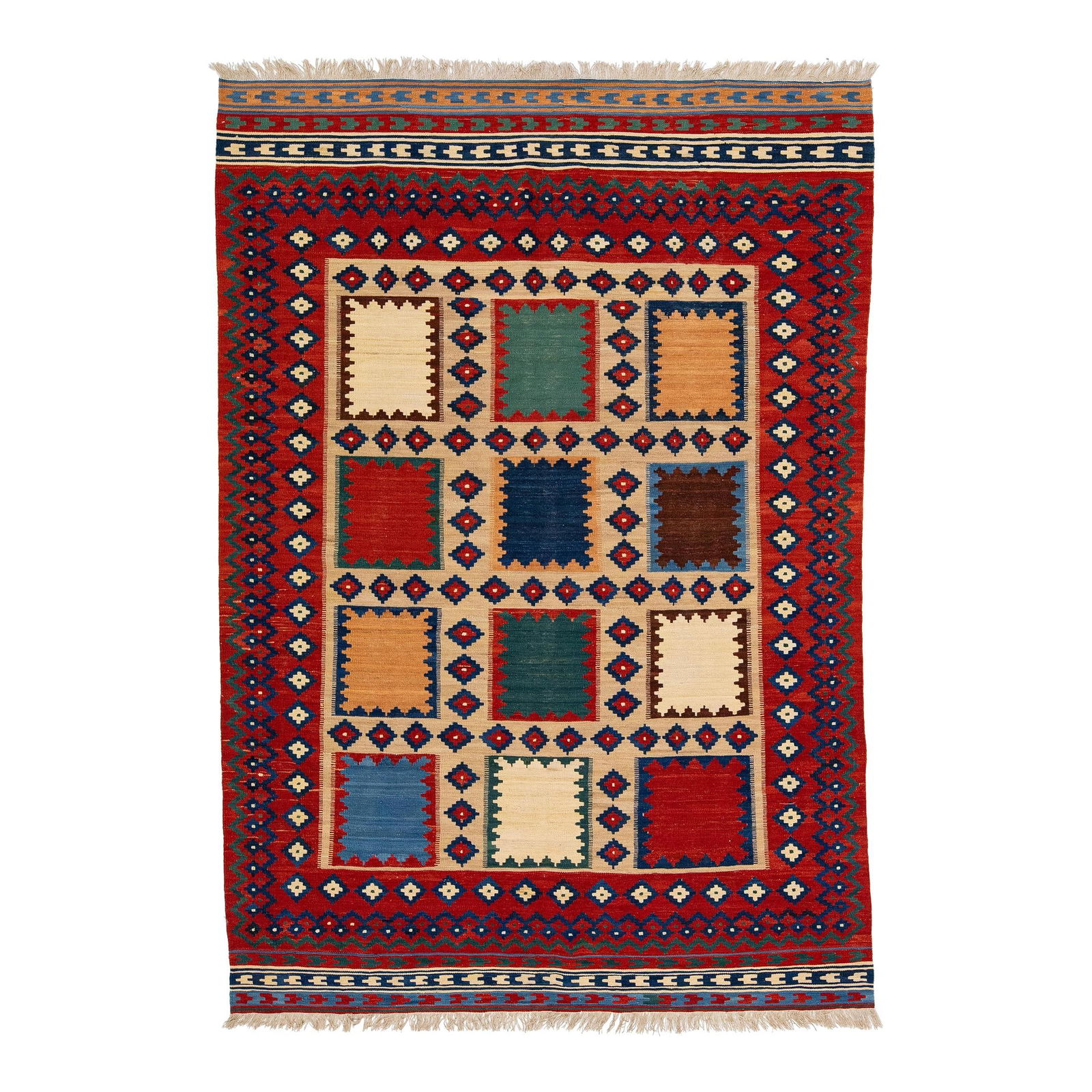 Vibrant Modern Kilim Handmade Wool Rug 5'9 x 8'3 Multicolor Geometric Design: Vibrant Modern Kilim Handmade Wool Rug 5'9 x 8'3 Multicolor Geometric Design Enhance your space with this stunning Modern Kilim handmade wool rug. Featuring a vibrant multicolor palette, it showcases
