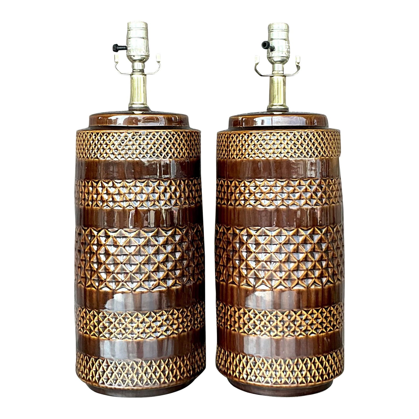 Pair of Vintage Boho High-Gloss Ceramic Band Lamps (1 of 10)