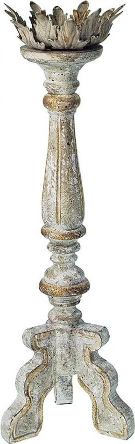 Provence Home Rustic Blue Candle Holder Wood Distressed Finish Gold Accents (1 of 1)