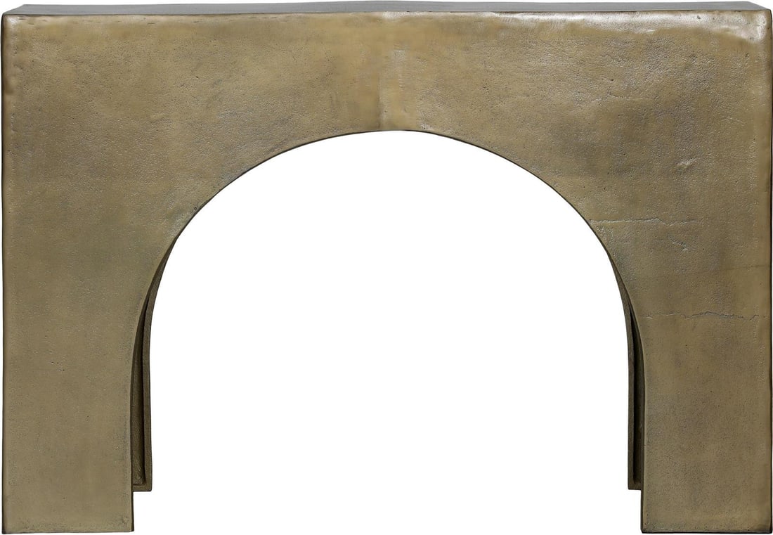 Morris Antique Style Console Table in Brass Finish: Morris Antique Style Console Table in Brass Finish Introducing the Stylish Morris Console Table, designed with a charming antique style that adds a touch of elegance to any space. This striking piece