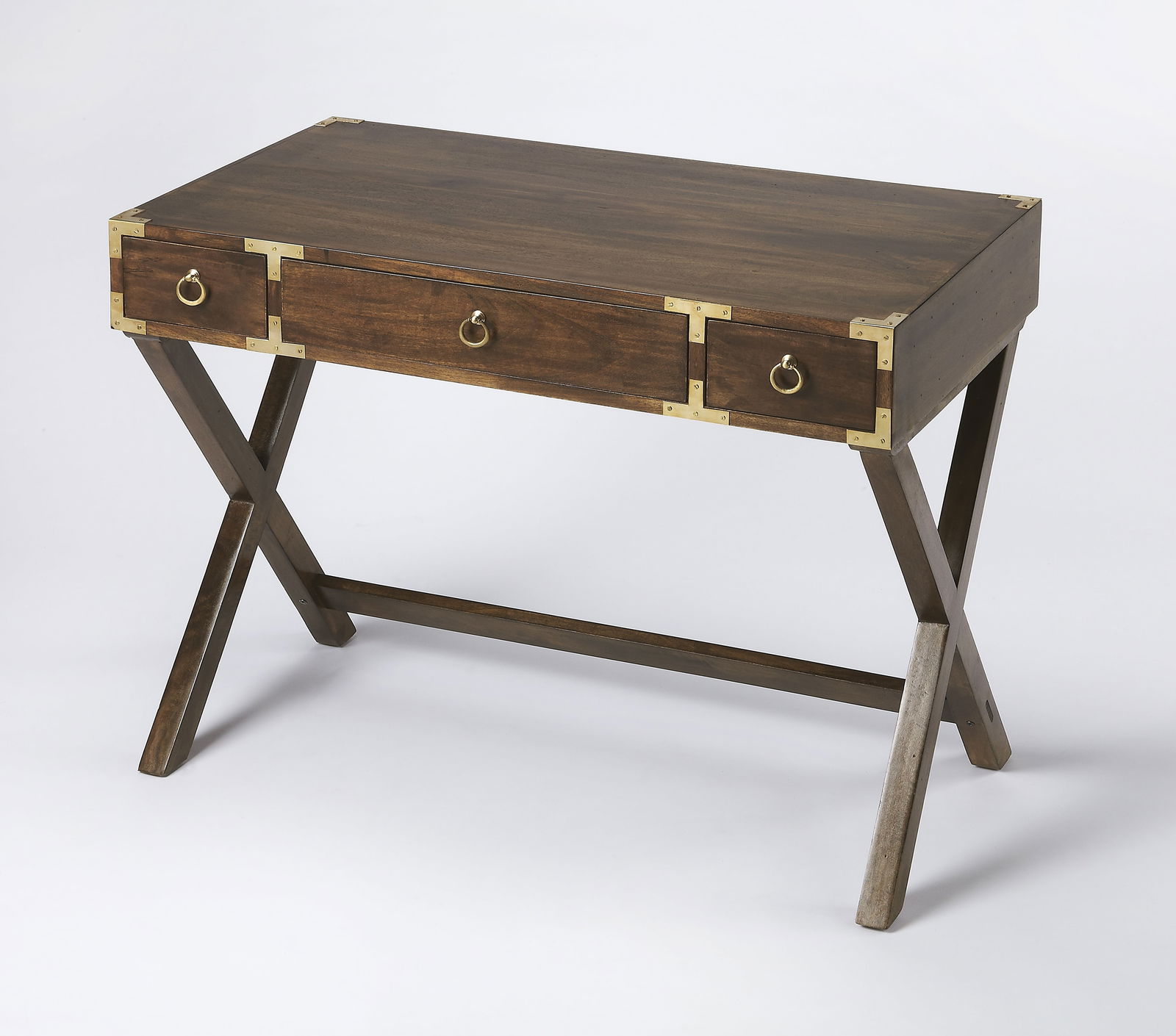 Butler Campaign Desk in Rich Walnut Finish with Brass Accents (1 of 4)