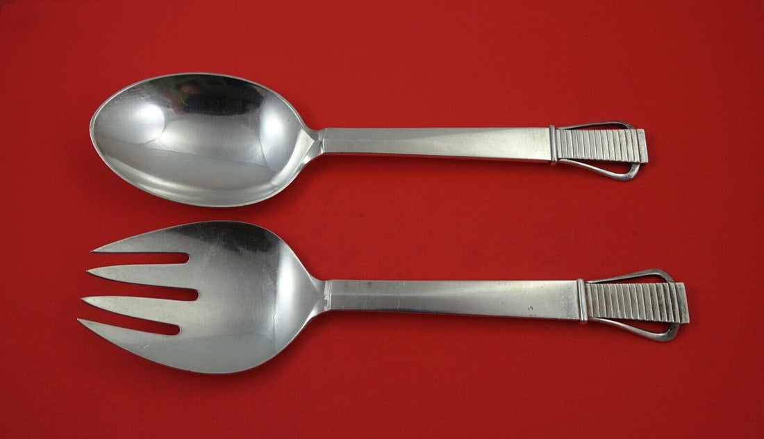 Georg Jensen Sterling Silver Parallel Salad Serving Spoon 10 3/8" (1 of 2)