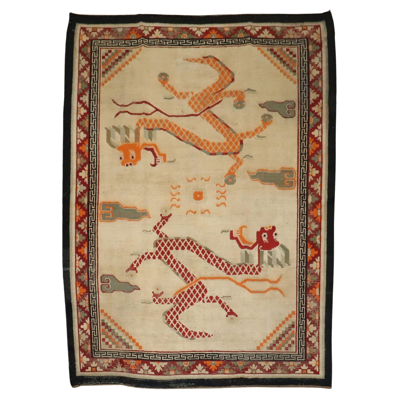 Mid 20th Century Dragon Design Tibetan Rug 71 x 91 Wool Hand-Knotted (1 of 9)