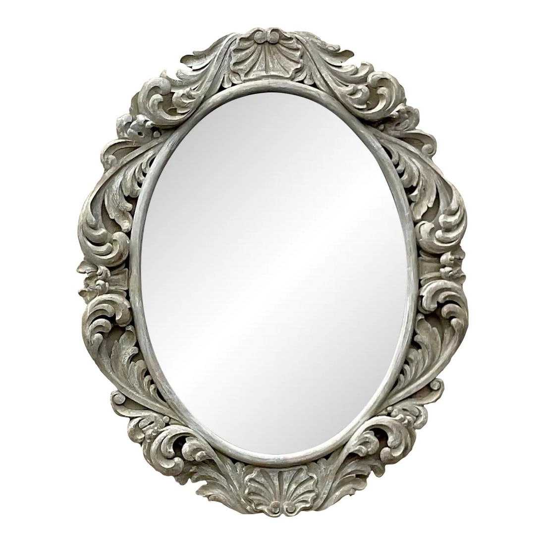 Vintage Boho Rococo Carved Filagree Mirror Light Gray 53 x 66.5 (1 of 5)