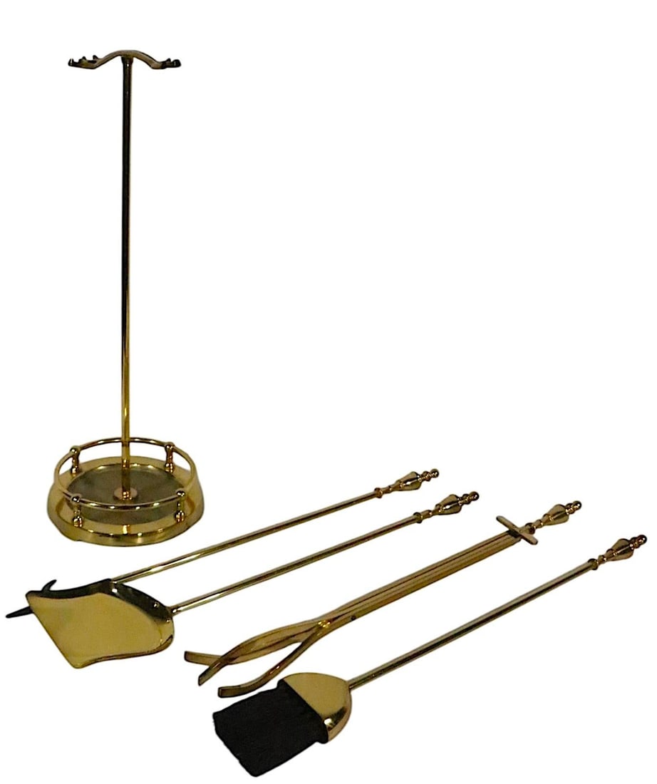 Elegant Solid Brass Fireplace Tool Set with Stand and Accessories - 10
