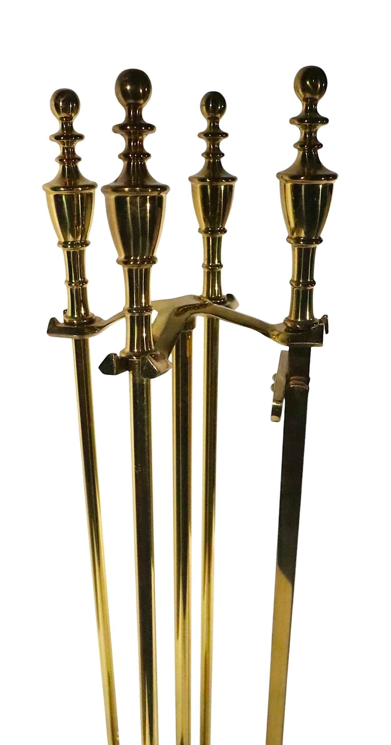 Elegant Solid Brass Fireplace Tool Set with Stand and Accessories - 2