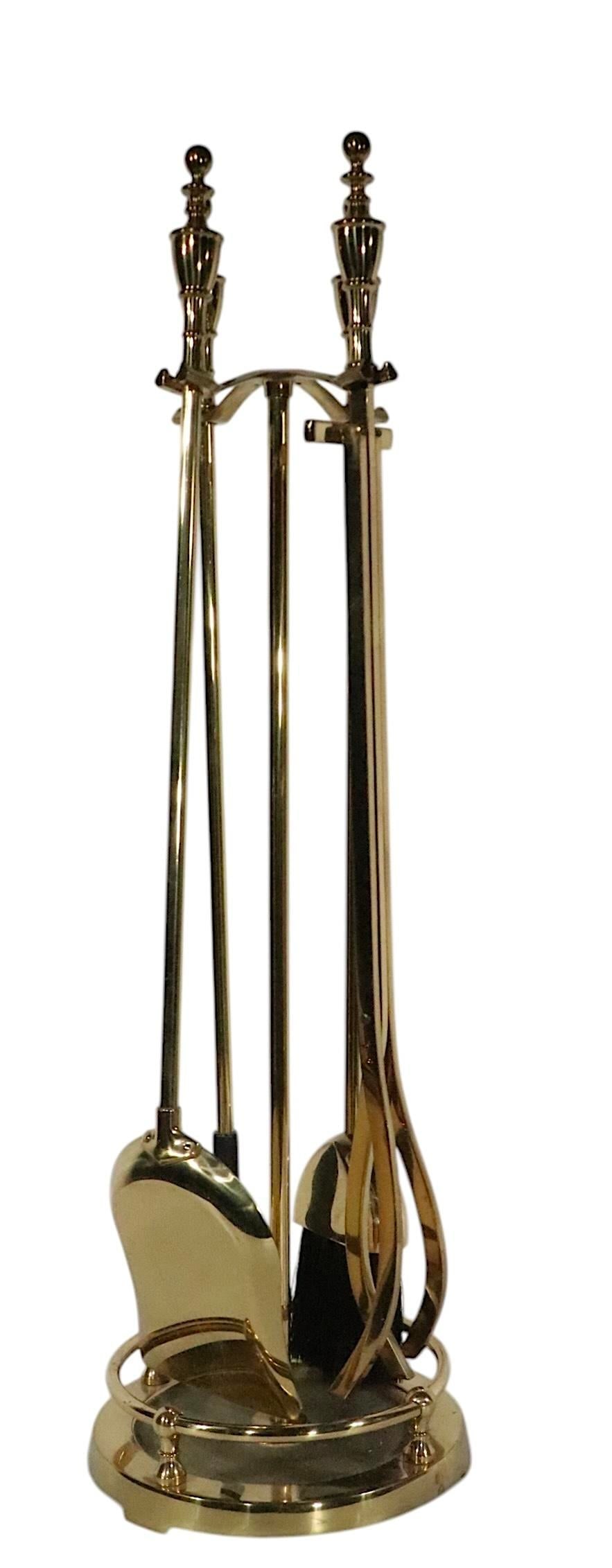 Elegant Solid Brass Fireplace Tool Set with Stand and Accessories - 4