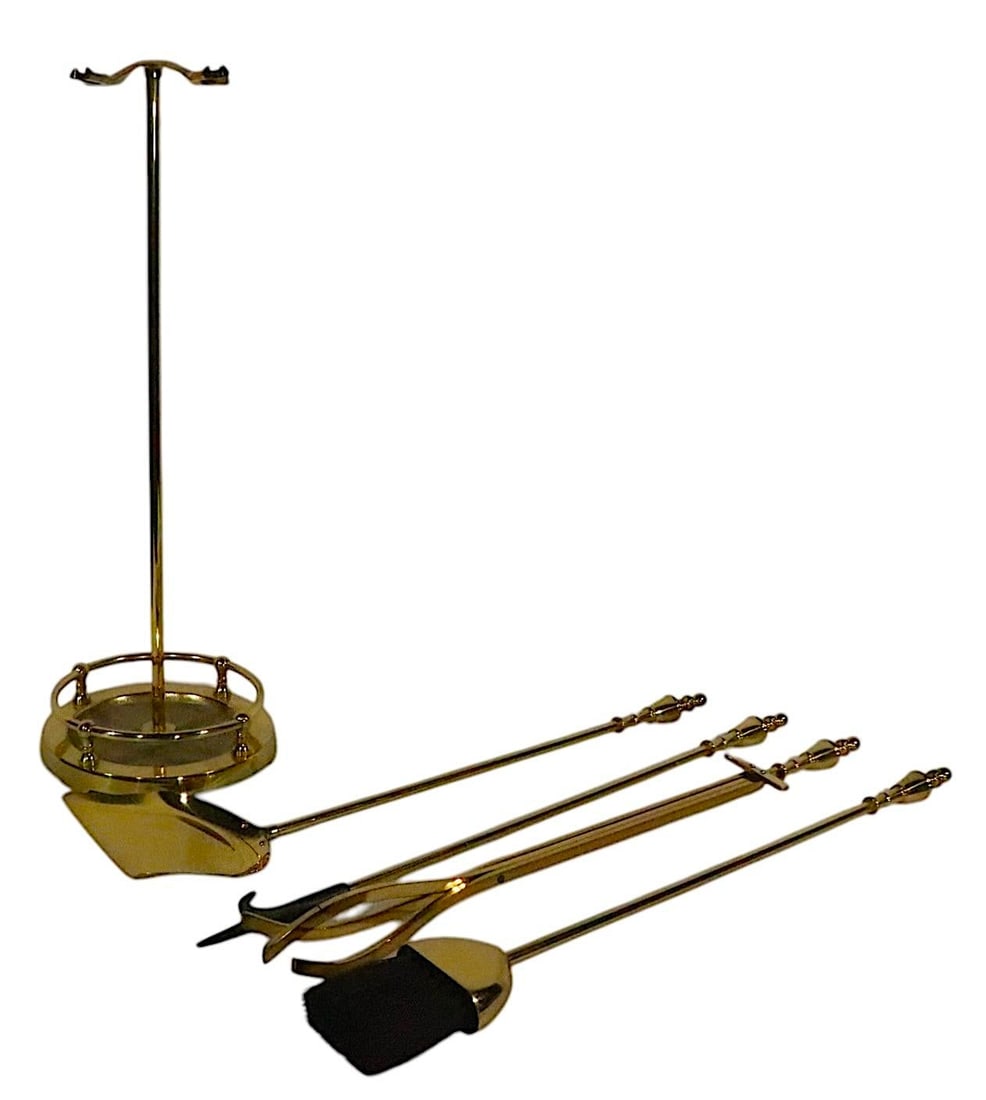 Elegant Solid Brass Fireplace Tool Set with Stand and Accessories - 5