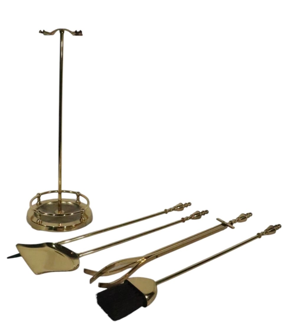 Elegant Solid Brass Fireplace Tool Set with Stand and Accessories - 8