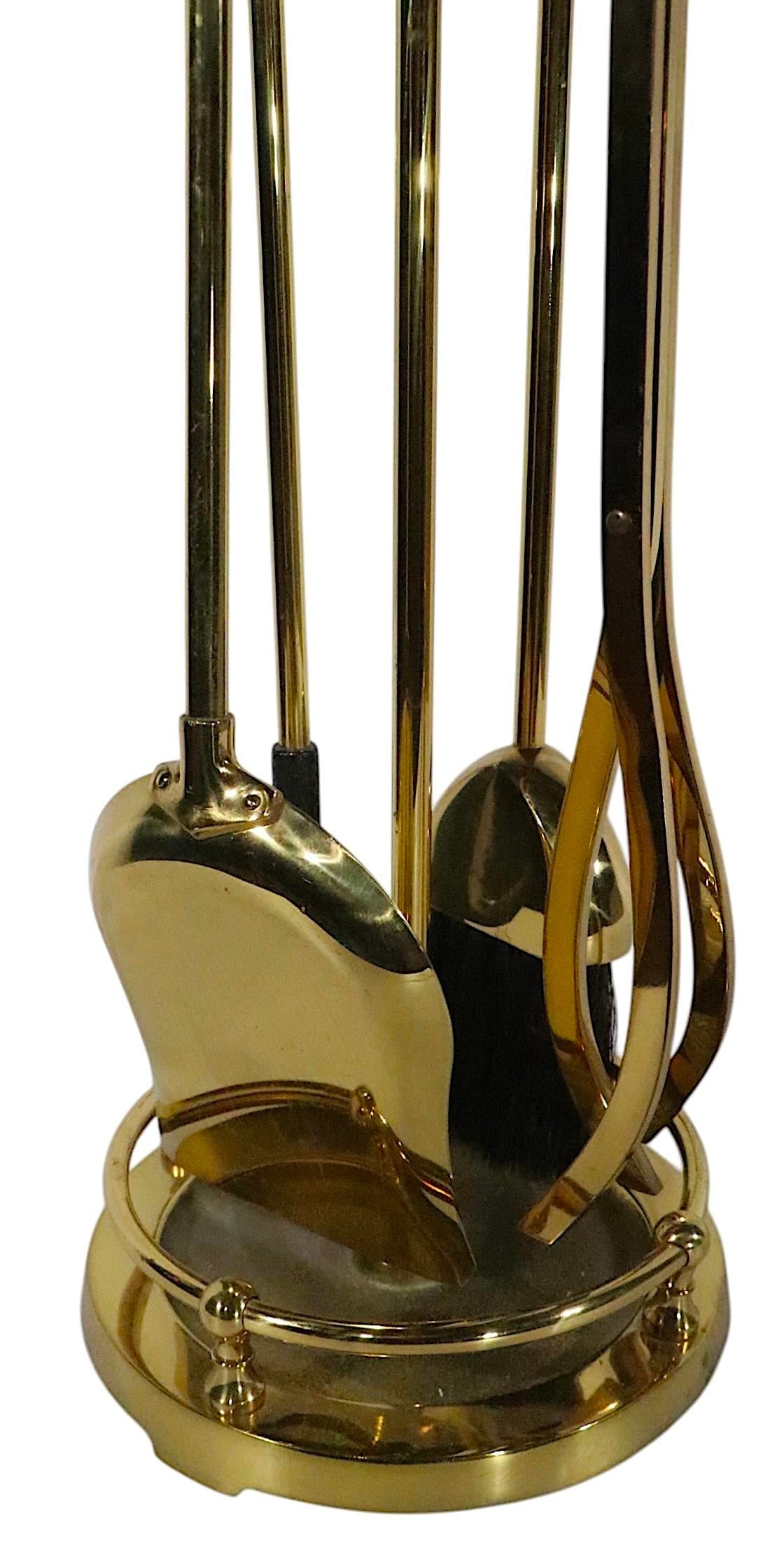 Elegant Solid Brass Fireplace Tool Set with Stand and Accessories - 9