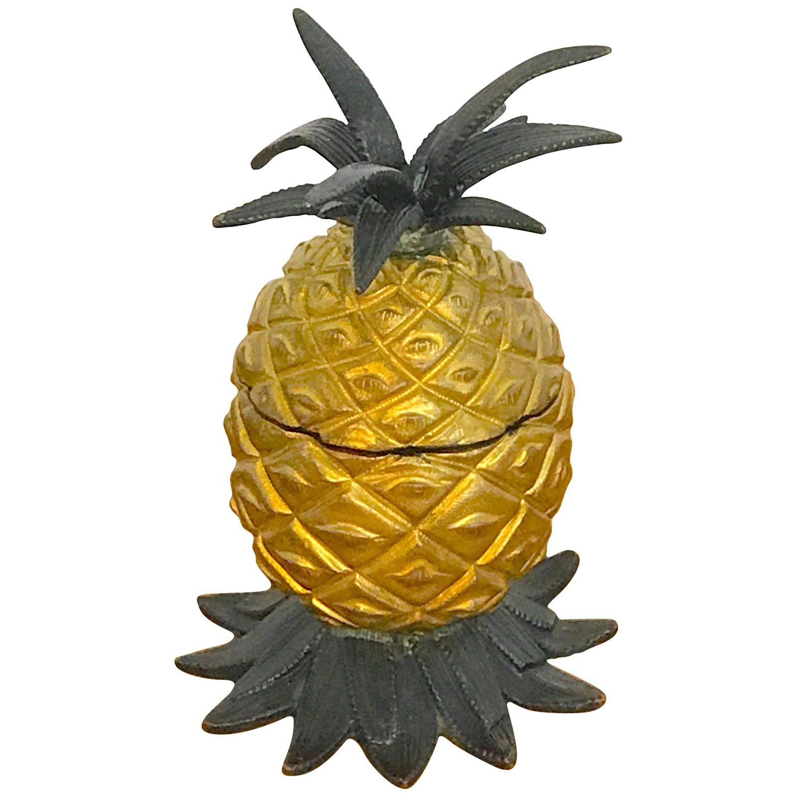 Antique Vienna Bronze Cold Painted Pineapple Inkwell with Porcelain Insert: Antique Vienna Bronze Cold Painted Pineapple Inkwell with Porcelain Insert This exquisite Vienna Bronze Cold Painted Pineapple Inkwell features a delightful pineapple design and includes a porcelain i