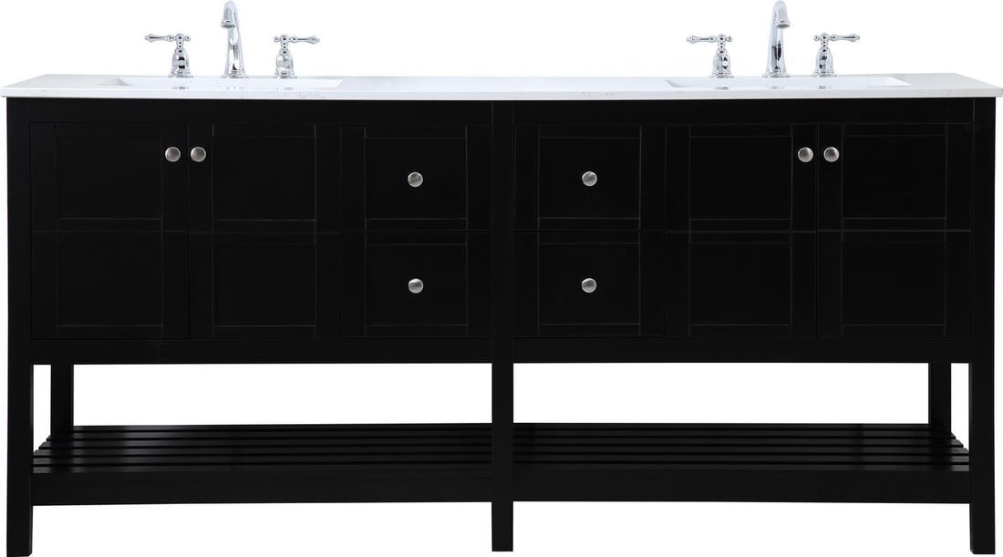 Elegant Black Double Vanity 72 Inch with Brushed Nickel Finish: Elegant Black Double Vanity 72 Inch with Brushed Nickel Finish This elegant black double vanity offers a stylish and functional addition to your bathroom. Crafted from a combination of MDF, solid wood
