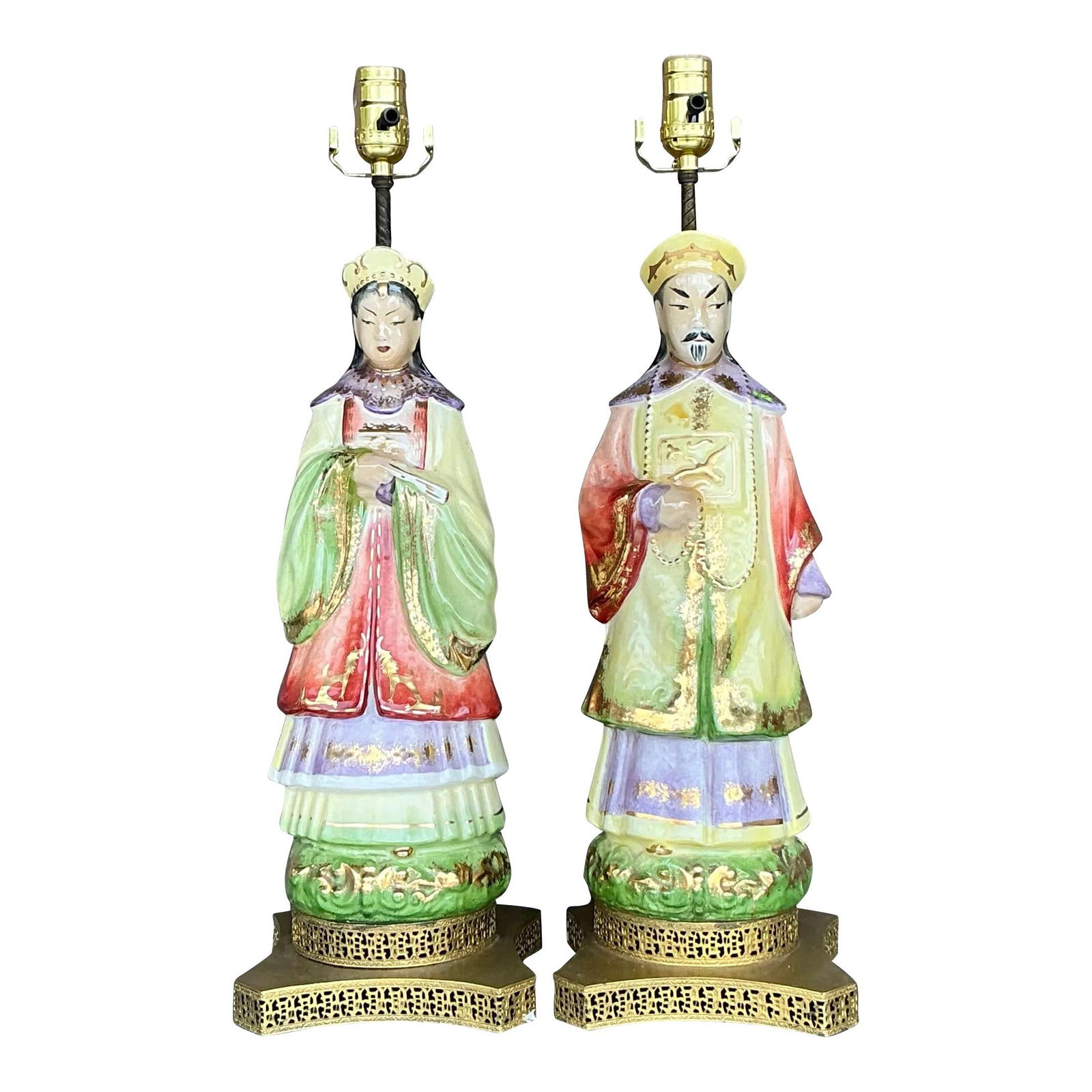 Regal Vintage Asian Glazed Ceramic Emperor Lamps - Pair (1 of 5)