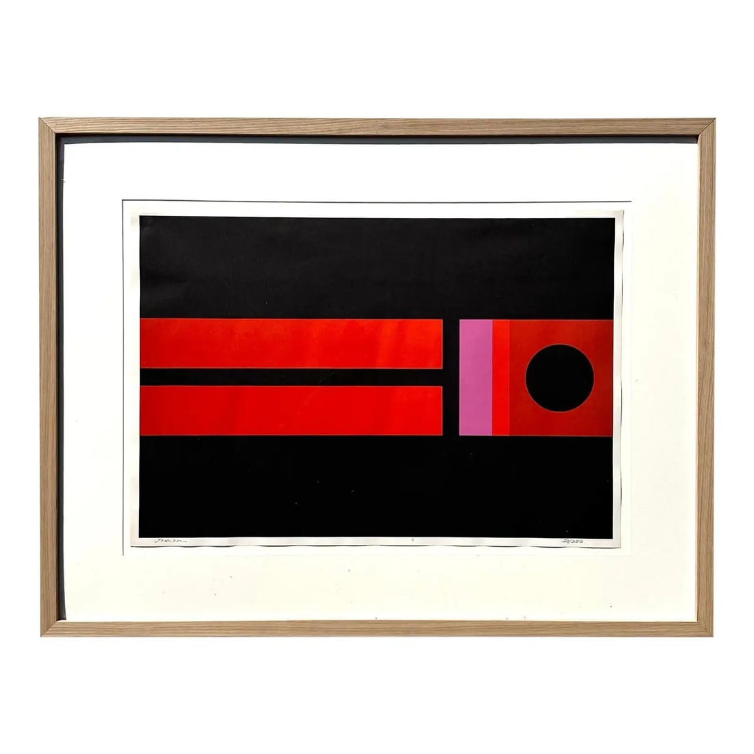 1970s Framed Abstract Geometric Lithograph in Vivid Colors: 1970s Framed Abstract Geometric Lithograph in Vivid Colors This Vintage 1970s Abstract Geometric Lithograph is a bold and striking artwork that exemplifies mid-century modern art through its dramatic