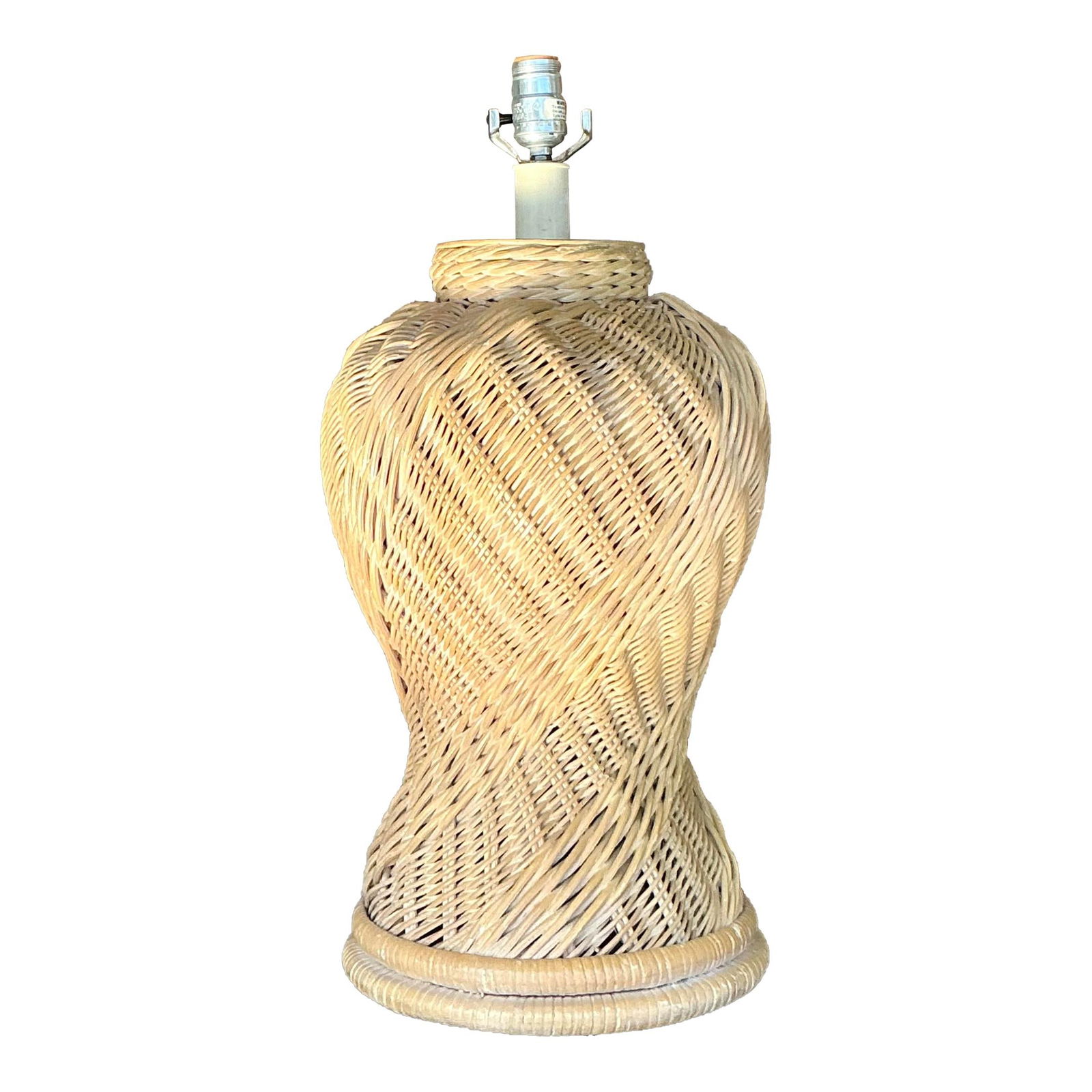 Vintage Coastal Rattan Ginger Jar Lamp Ecru 22.75 Inches Tall (1 of 8)