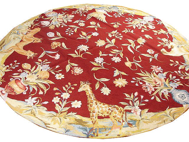 6' Round Needlepoint Rug with Deer and Birds Handcrafted in China: 6' Round Needlepoint Rug with Deer and Birds Handcrafted in China Free continental US Shipping Transform your living space with the exquisite charm of our 6' x 6' Round Needlepoint Rug featuring elega