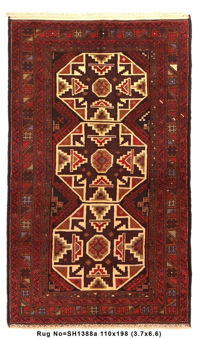 3.7 x 6.6 Hand-Knotted Afghan Tribal Wool Area Rug (1 of 8)