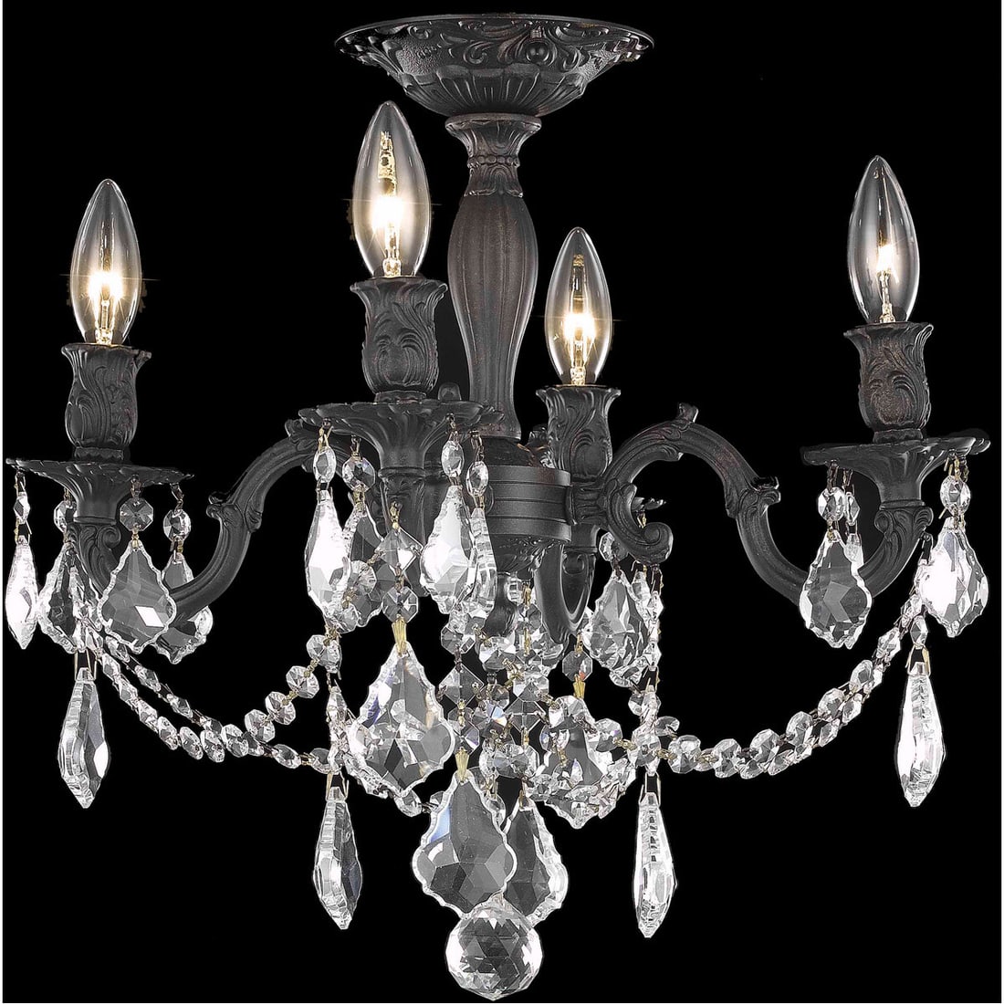 Rosalia 4-Light Dark Bronze Crystal Flush Mount Chandelier 17 inch (1 of 2)