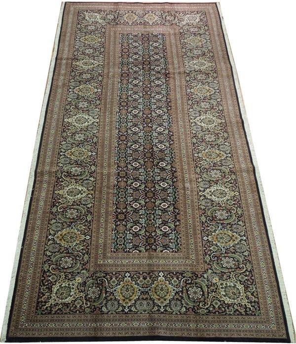 Luxurious 12'10 x 6'5 Black Wool Silk Persian Tabriz Runner (1 of 5)