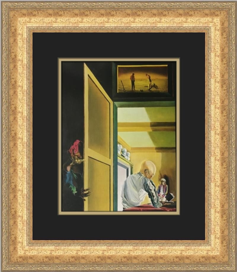 Salvador Dali Gala and the Angelus Custom Framed Art Print 19x17: Salvador Dali Gala and the Angelus Custom Framed Art Print 19x17 This exquisite custom framed print features Salvador Dali's iconic artwork, 'Gala and the Angelus of Millet,' capturing the essence of