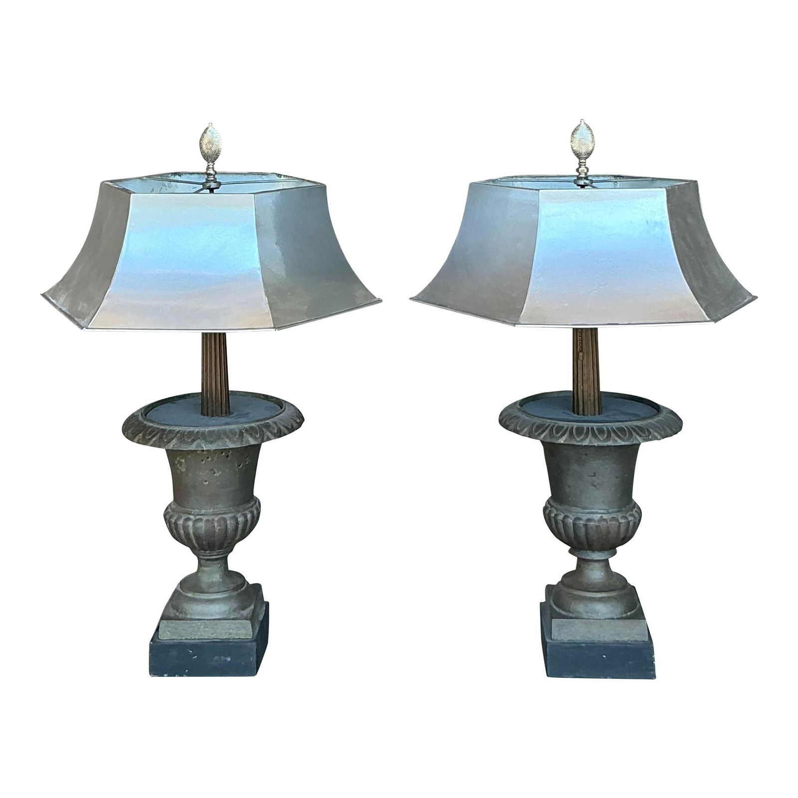 Pair of Vintage Boho Remaudier Urn Lamps with Metal Shades (1 of 10)