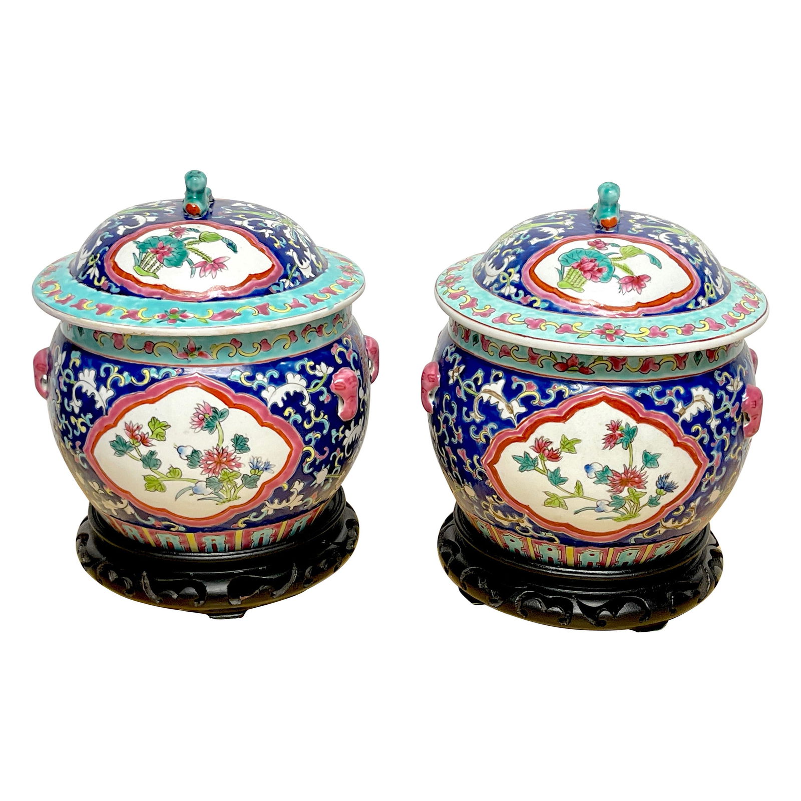 Chinese Export Famille-Rose Enameled Urns Set with Stands (1 of 17)