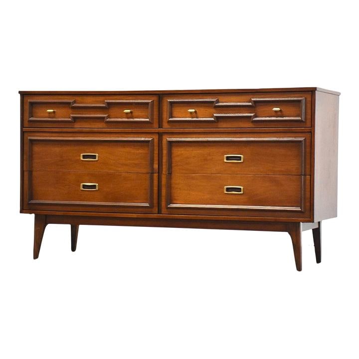 Mid Century Modern Walnut Dresser by Bassett with Brass Hardware (1 of 9)
