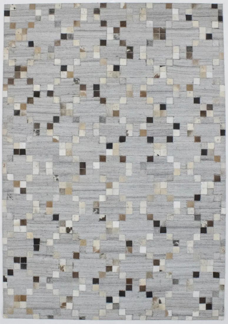 Gray Handcrafted Cowhide Patchwork Area Rug 4'3 x 6'1 Modern Geometric (1 of 13)