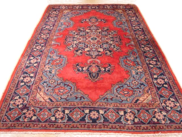 Handcrafted 5.3 x 8.7 Red Persian Hamadan Runner Rug (1 of 5)