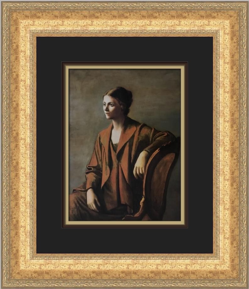 Pablo Picasso Portrait of Olga Custom Framed Print 18x16: Pablo Picasso Portrait of Olga Custom Framed Print 18x16 This exquisite custom framed print features Pablo Picasso's "Portrait of The Artist's Wife Olga," showcasing the artist's unique style. Measuri