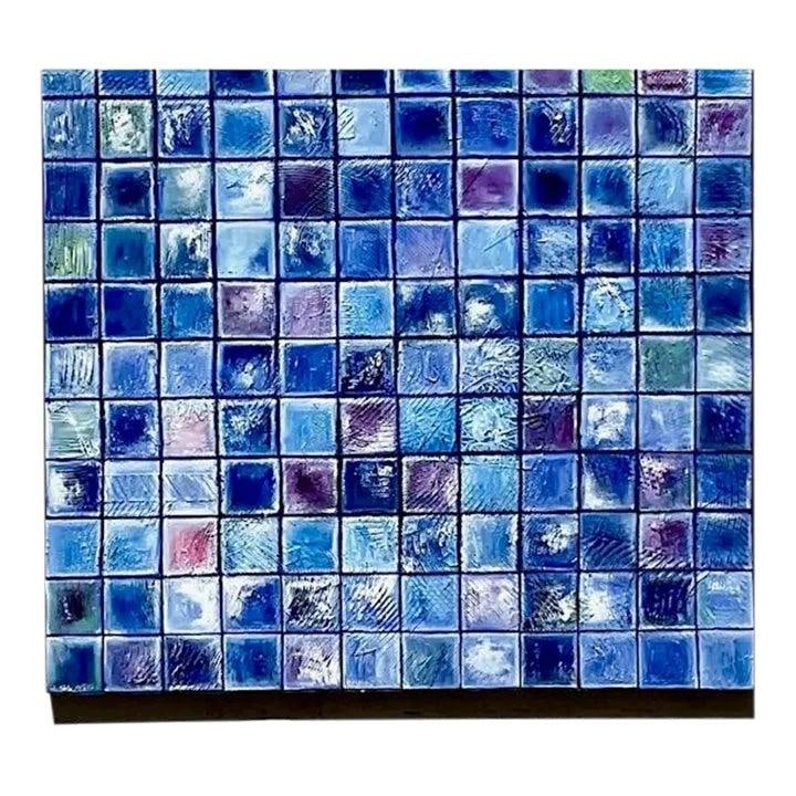 Large Geometric Blue Block Oil on Canvas Modern Art 48 x 42 Inches: Large Geometric Blue Block Oil on Canvas Modern Art 48 x 42 Inches This vintage original oil painting features a contemporary composition of seamlessly blended blue blocks, offering a visually strikin