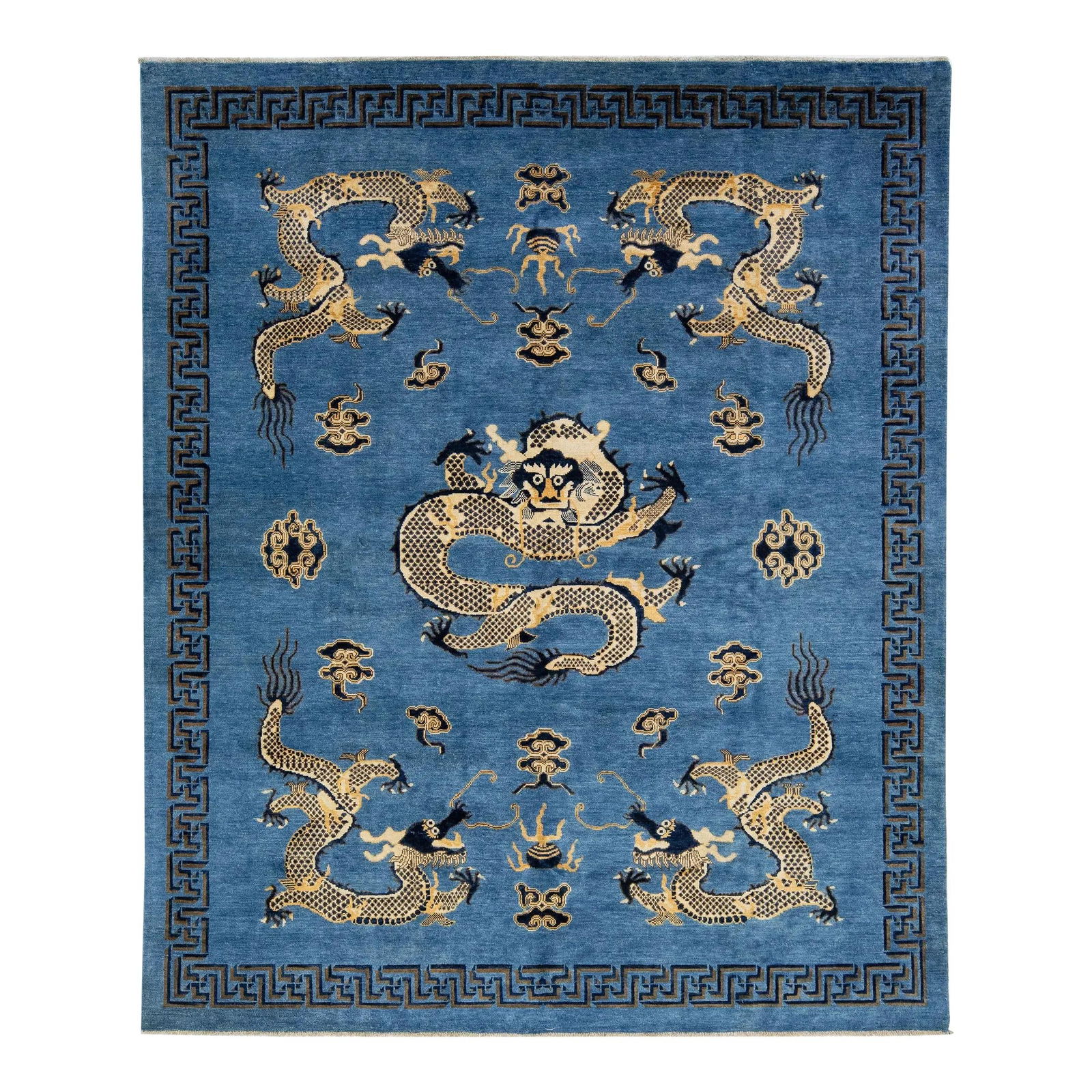 Blue Hand-Knotted Wool Rug with Dragon Design 8' x 9'9' (1 of 10)