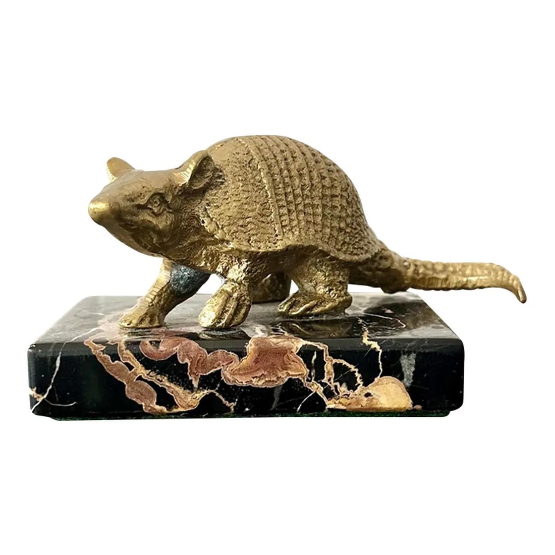 Vintage Brass Armadillo Statue on Marble Base Boho Decor (1 of 7)