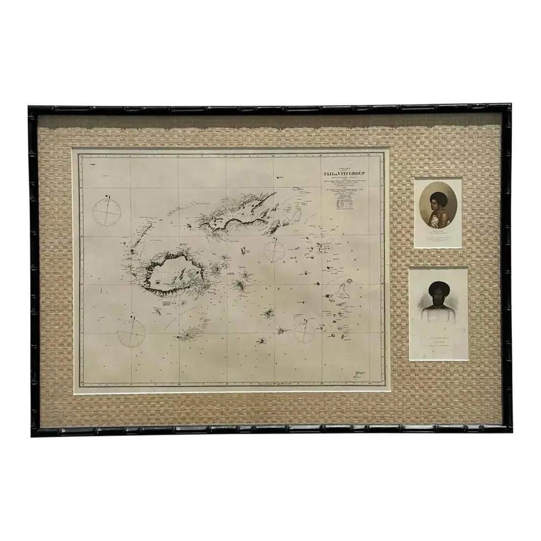 Framed Engraving of Fiji Islands Topography with Native Profiles (1 of 7)