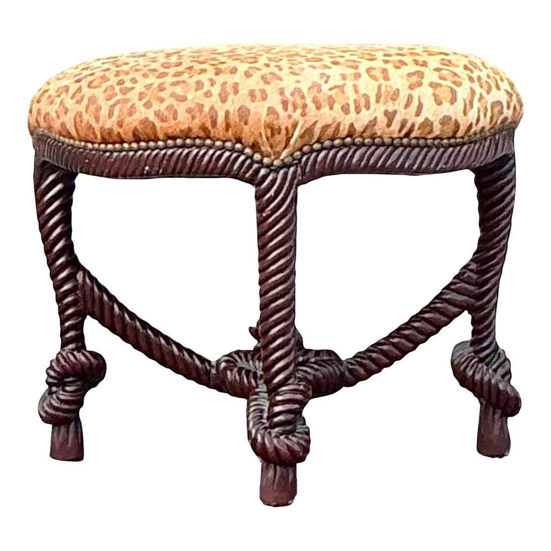 Artisan Vintage Boho Carved Knot Low Stool in Coffee (1 of 6)