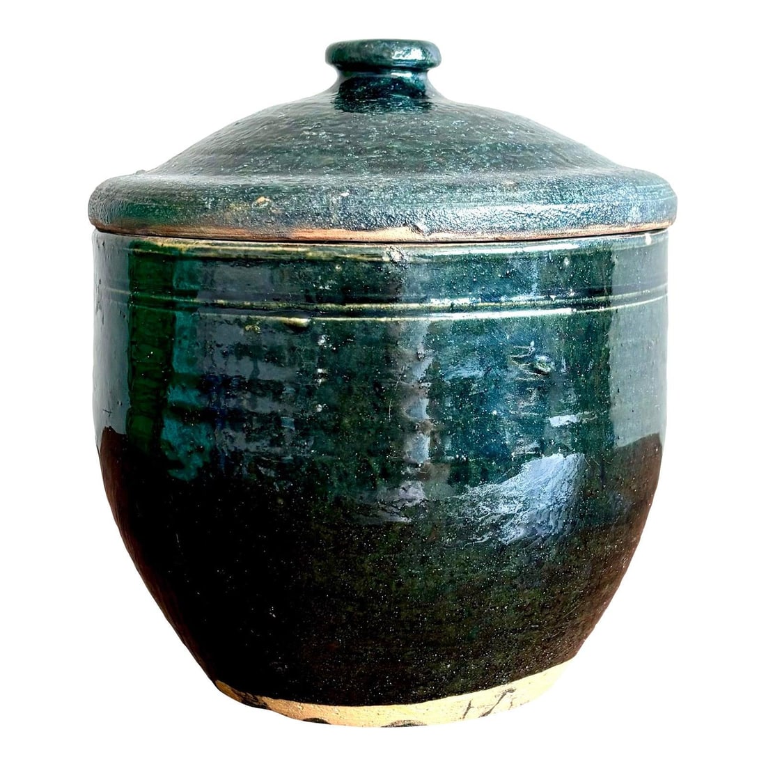 Vintage Boho Stoneware Lidded Vessel in Forest Green and Terracotta (1 of 6)