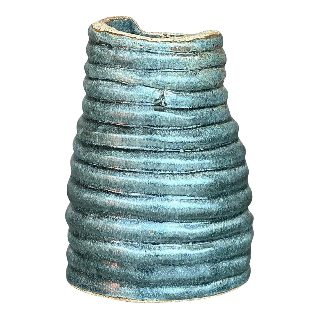 Unique Vintage Boho Coil Pottery Vase Teal Ceramic Art Piece (1 of 6)